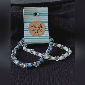 Blue and White Glass Beaded Bracelets